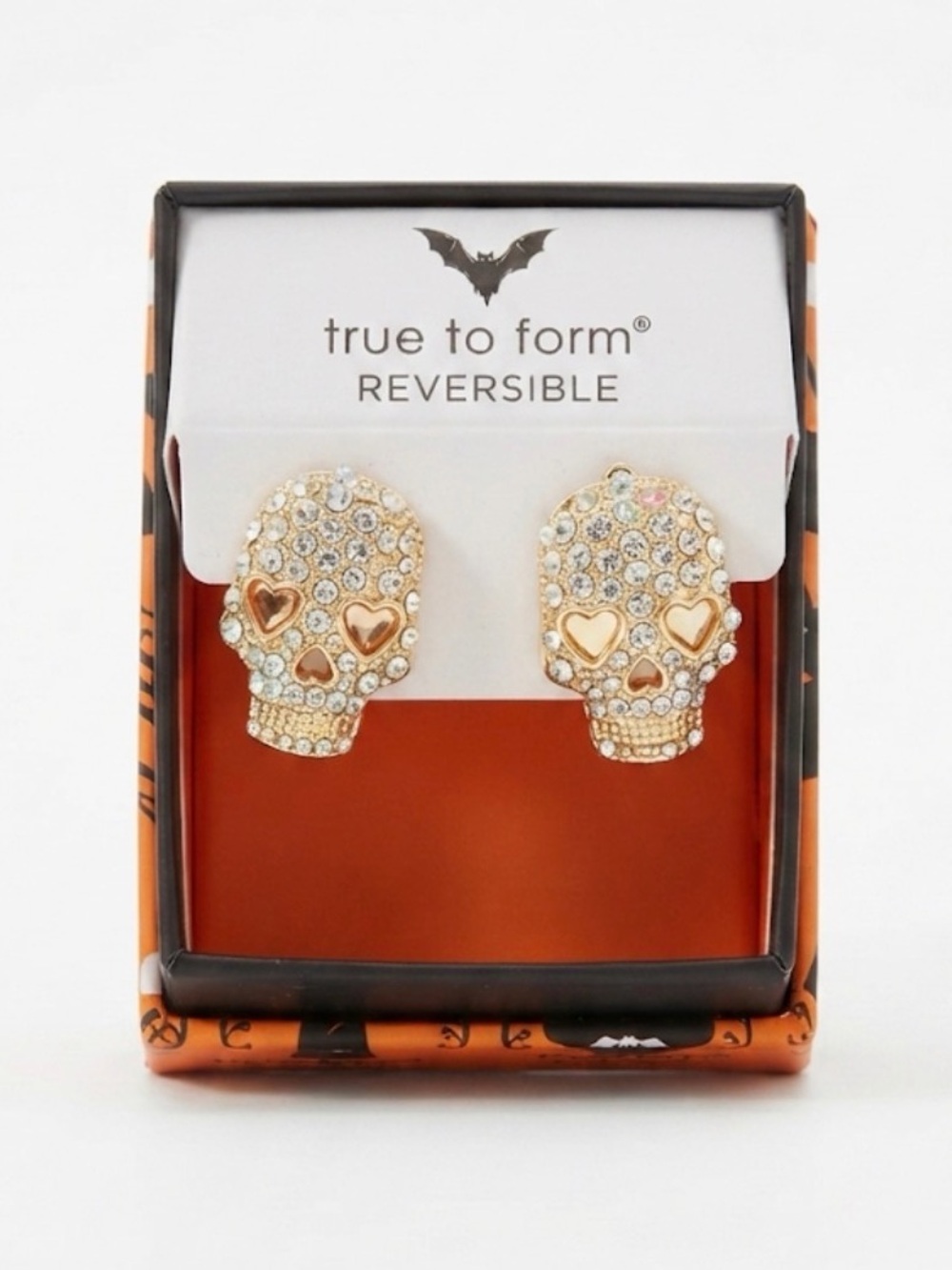NWT ⚜️💎⚜️ True To Form Reversible Skull Earrings Hinged Rhinestone